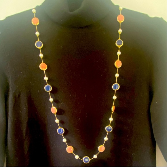 ⭐️💲5 add-on⭐️ Long necklace with pearl, pink and navy accents - Picture 2 of 6